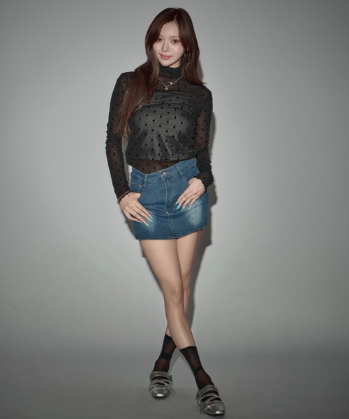 CeLess(セレス)の「High-neck Sheer Dot Slim Top / ハイネック シアードット スリムトップ(Tシャツ/カットソー・レディース・ホワイト/ブラック・FREE)」の17枚目の写真
