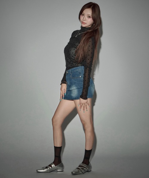 CeLess(セレス)の「High-neck Sheer Dot Slim Top / ハイネック シアードット スリムトップ(Tシャツ/カットソー・レディース・ホワイト/ブラック・FREE)」の18枚目の写真