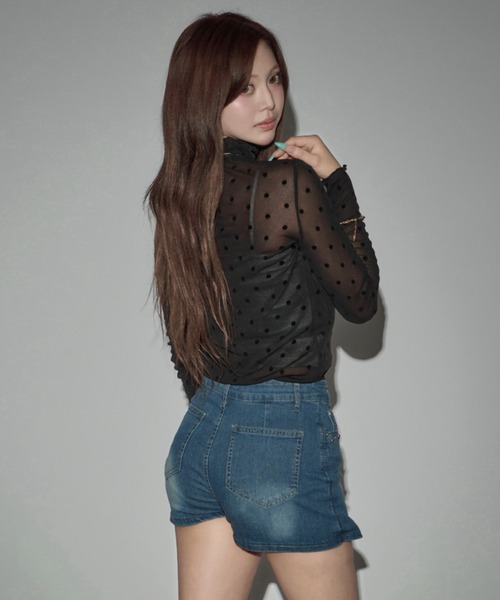 CeLess(セレス)の「High-neck Sheer Dot Slim Top / ハイネック シアードット スリムトップ(Tシャツ/カットソー・レディース・ホワイト/ブラック・FREE)」の14枚目の写真