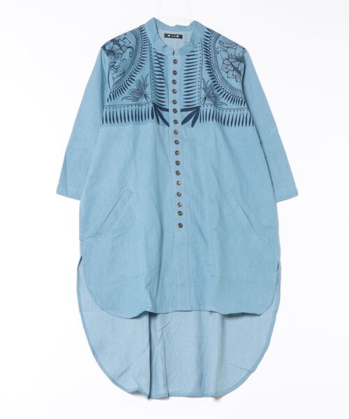 チャイハネ（チャイハネ）の「【チャイハネ】マナリカMEN'Sバンドカラーロングシャツ（シャツ/ブラウス・メンズ・インディゴブルー/ライトインディゴブルー・FREE）」の2枚目の写真