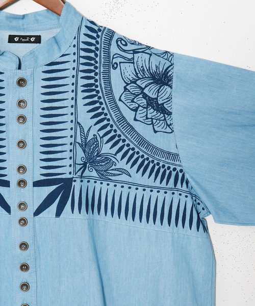 チャイハネ（チャイハネ）の「【チャイハネ】マナリカMEN'Sバンドカラーロングシャツ（シャツ/ブラウス・メンズ・インディゴブルー/ライトインディゴブルー・FREE）」の17枚目の写真