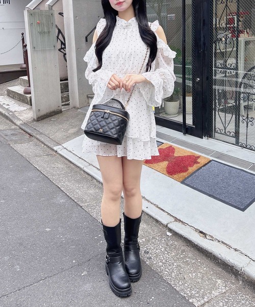 INGNI（イング）の「2Wayリボン肩あきフリルミニワンピース（ワンピース・レディース・ブラック系/ネイビー系2/ホワイト系その他3・M）」の9枚目の写真