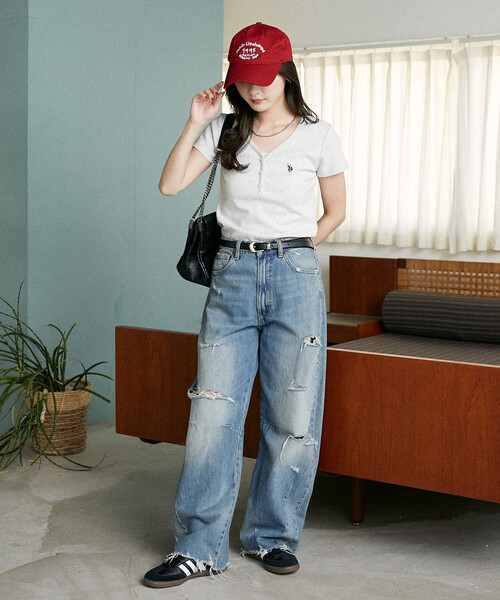 U.S. POLO ASSN.（ユーエスポロアッスン）の「U.S. POLO ASSN. × PUBLUX/ユーエスポロアッスン 別注 ヘンリーネック Tシャツ　限定展開（Tシャツ/カットソー・レディース・ブラック/ライトグレー/ネイビー・ﾌﾘ-）」の16枚目の写真