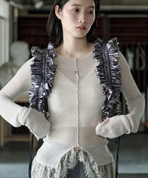 Ezick（エジック）の「lace-trimmed lame sheer knit ヘムレースラメシアーニット（ニット/セーター）」
