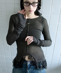 Ezick（エジック）の「lace-trimmed lame sheer knit ヘムレースラメシアーニット（ニット/セーター）」