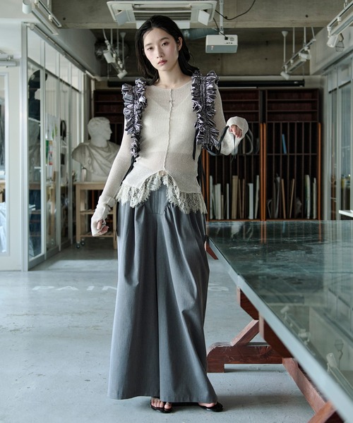 Ezick（エジック）の「lace-trimmed lame sheer knit ヘムレースラメシアーニット（ニット/セーター・レディース・ブラウン/アイボリー/ブラック・FREE）」の22枚目の写真