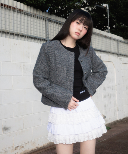 ROSEFRANTZ（ロゼフランツ）の「Classic Button Crop Tweed Jacket [Charcoal]（その他アウター・レディース・ダークグレー・OS）」の5枚目の写真