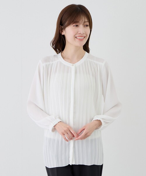 Jayro(ジャイロ)の「前後2WAYプリーツブラウス(シャツ/ブラウス・レディース・ネイビー/ホワイト/ボルドー・M)」の1枚目の写真