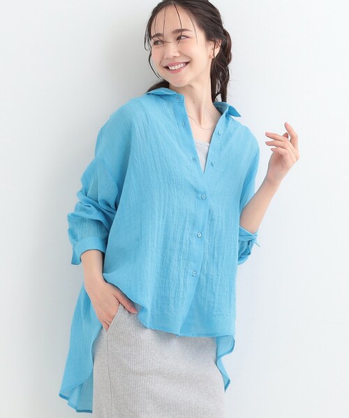 SHOO・LA・RUE(シューラルー)の「【体型カバー】前後差デザインで即こなれ見え ゆるシルエットシャツ(シャツ/ブラウス・レディース・イエロー系その他/ブラウン系/ブラック/ブルー・00)」の3枚目の写真