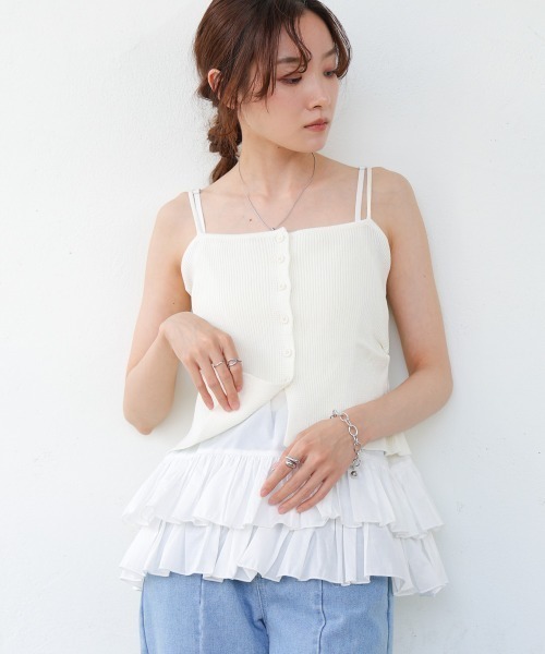 Bab(バブ)の「麻タッチニットキャミトップス(キャミソール・レディース・オフホワイト・MEDIUM)」の2枚目の写真