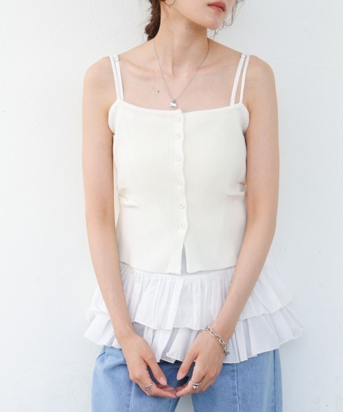Bab(バブ)の「麻タッチニットキャミトップス(キャミソール・レディース・オフホワイト・MEDIUM)」の6枚目の写真