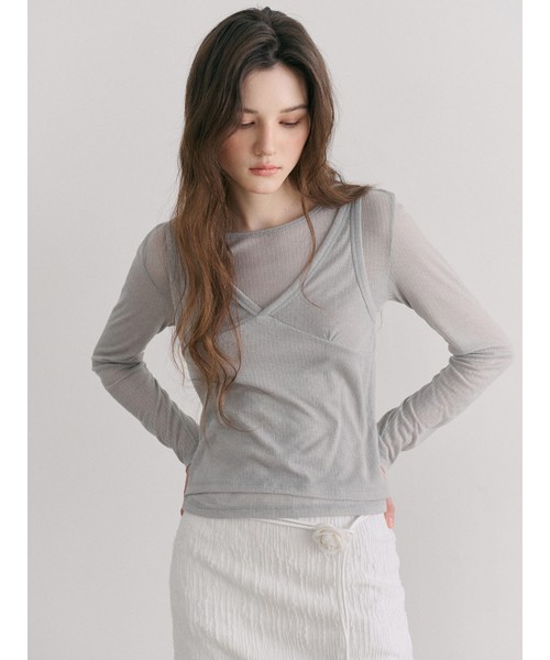 ETMON（エトモン）の「Ribbed Layered T-Shirt SET, Light Grey（Tシャツ/カットソー・レディース・その他・F）」の2枚目の写真