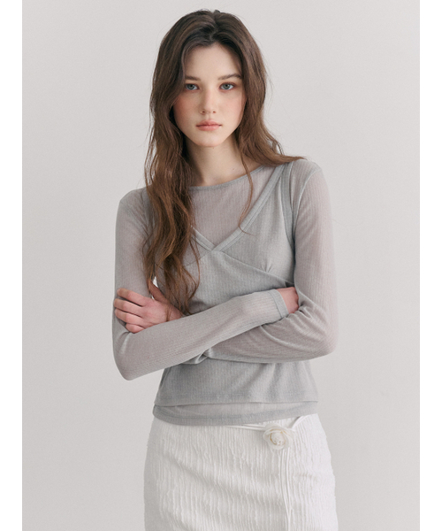 ETMON（エトモン）の「Ribbed Layered T-Shirt SET, Light Grey（Tシャツ/カットソー・レディース・その他・F）」の5枚目の写真