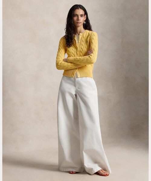 POLO RALPH LAUREN(ポロ ラルフ ローレン)の「ケーブルニット コットン クルーネック カーディガン(カーディガン/ボレロ・レディース・イエロー・S/XS/M/L)」の3枚目の写真