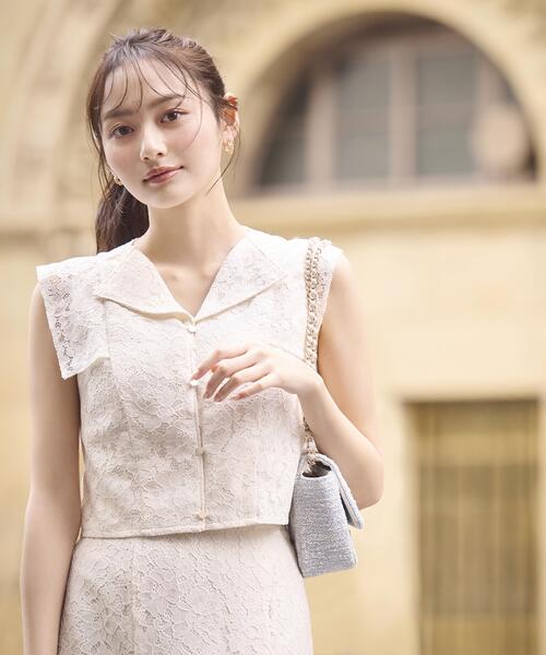 PROPORTION BODY DRESSING(プロポーションボディドレッシング)の「【加藤栞さん着用】<セットアップ対応>衿付きレースブラウス / 1216110404(シャツ/ブラウス・レディース・ピンク/ホワイト系その他/ネイビー・FREE)」の1枚目の写真