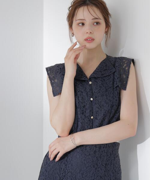PROPORTION BODY DRESSING(プロポーションボディドレッシング)の「【加藤栞さん着用】<セットアップ対応>衿付きレースブラウス / 1216110404(シャツ/ブラウス・レディース・ピンク/ホワイト系その他/ネイビー・FREE)」の2枚目の写真
