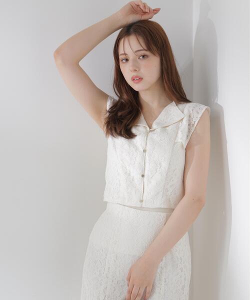 PROPORTION BODY DRESSING(プロポーションボディドレッシング)の「【加藤栞さん着用】<セットアップ対応>衿付きレースブラウス / 1216110404(シャツ/ブラウス・レディース・ピンク/ホワイト系その他/ネイビー・FREE)」の4枚目の写真