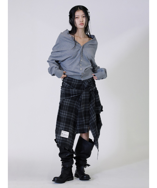 WHOLE PAPER（ホールペーパー）の「チェックウォッシングシャツスカート（ブラック）（スカート・レディース・ブラック・ONE）」の3枚目の写真