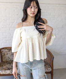 clear | 肩ビジュー2wayラインストーンフクレジャガードブラウス[骨格ウェーブ 大人 フェミニン 上品](シャツ/ブラウス)