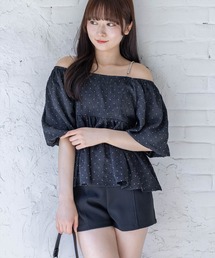 clear | 肩ビジュー2wayラインストーンフクレジャガードブラウス[骨格ウェーブ 大人 フェミニン 上品](シャツ/ブラウス)