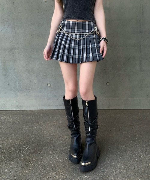 VEILA(ヴェイラ)の「チェック柄プリーツスカート(スカート・レディース・カーキ/ブラック・S/M/L)」の6枚目の写真
