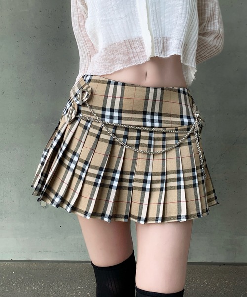 VEILA(ヴェイラ)の「チェック柄プリーツスカート(スカート・レディース・カーキ/ブラック・S/M/L)」の4枚目の写真