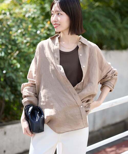 IENA maison リネンコットンブラウス◆ナチュラル　新品 追加》リネンコットンレギュラーシャツ（シャツ/ブラウス）｜SLOBE