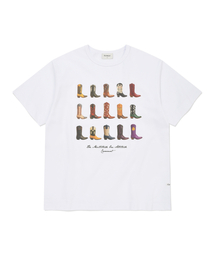 ウェスタンブーツグラフィッククロップTシャツホワイト