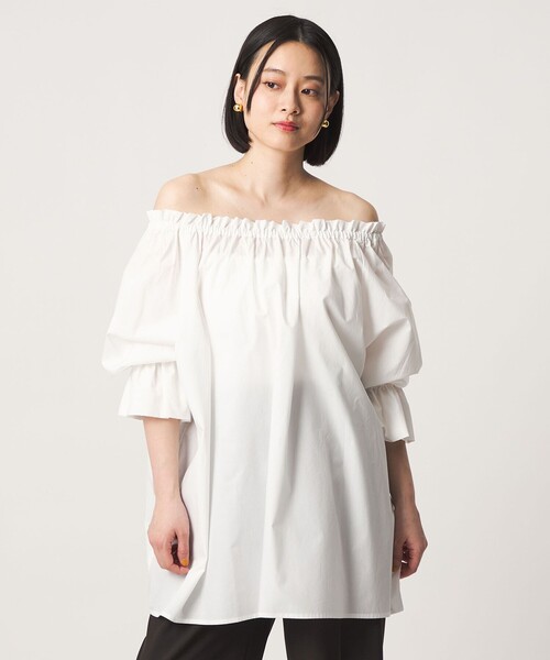 A DAY IN THE LIFE UNITED ARROWS(アデイインザライフユナイテッドアローズ)の「コットン ギャザーネック 2WAY シャツブラウス <A DAY IN THE LIFE>(シャツ/ブラウス・レディース・オフホワイト/ブラック・FREE)」の7枚目の写真