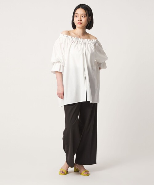 A DAY IN THE LIFE UNITED ARROWS(アデイインザライフユナイテッドアローズ)の「コットン ギャザーネック 2WAY シャツブラウス <A DAY IN THE LIFE>(シャツ/ブラウス・レディース・オフホワイト/ブラック・FREE)」の8枚目の写真