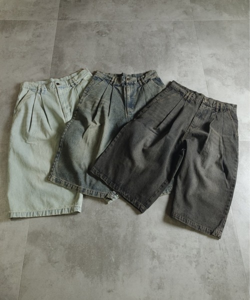 many men many mind(メニーメンメニーマインド)の「MANYMENMANYMINDS / 泥加工デニム/タックワイドショートパンツ(デニムパンツ・メンズ・サックスブルー/ブラック/ブルー・LARGE/MEDIUM)」の15枚目の写真
