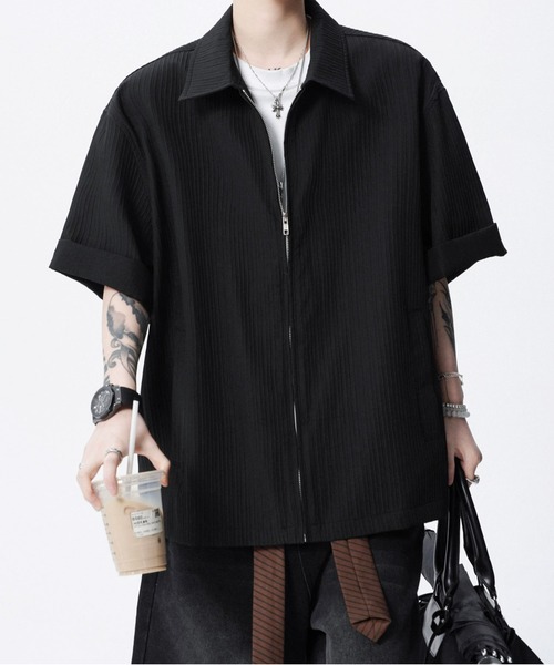 JOHNNY WOLF(ジョニーウルフ)の「GREED ルーズ ジップアップ シャツジャケット(シャツ/ブラウス・メンズ・ブラック/ホワイト・XL/L/M)」の1枚目の写真