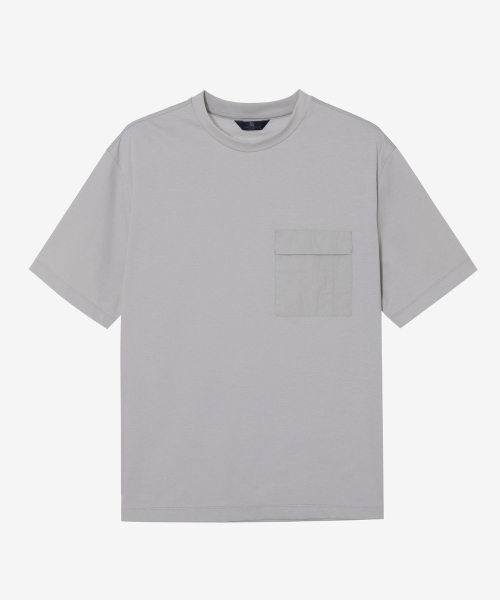 MINDBRIDGE（マインドブリッジ）の「[クール]ウーブンミックスセミオーバーティーシャツ - 2カラー（Tシャツ/カットソー・メンズ・ダークネイビー/ライトグレー・95/100/105/110）」の3枚目の写真