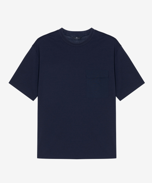 MINDBRIDGE（マインドブリッジ）の「[クール]ウーブンミックスセミオーバーティーシャツ - 2カラー（Tシャツ/カットソー・メンズ・ダークネイビー/ライトグレー・95/100/105/110）」の5枚目の写真