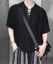 ISOLTE シアージャガード レースアップ ヘンリー ルーズTシャツ