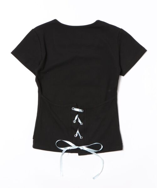 Alvia(アルビア)の「バックレースアップTシャツ 半袖 刺繍 ショート丈 タイト バレエコア 韓国風 Y2K トレンド(Tシャツ/カットソー・レディース・ライトグレー/ブラック・M)」の3枚目の写真