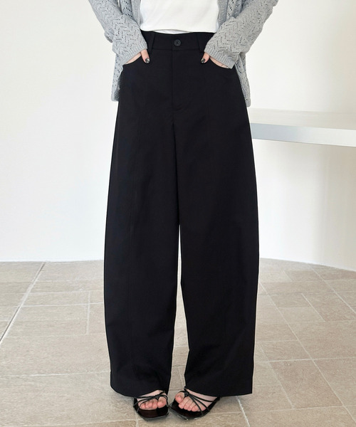 DAY CLOSET（デイ クローゼット）の「【大きいサイズ有】ゆるっと華奢魅せワイドシルエット。ツイルハイウエストカーブパンツ スラックス レディース（スラックス・レディース・ブラック/ダークグレー/ダークブラウン/キナリ・M/S/L/XL）」の3枚目の写真