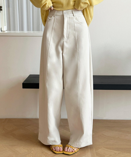 DAY CLOSET（デイ クローゼット）の「【大きいサイズ有】ゆるっと華奢魅せワイドシルエット。ツイルハイウエストカーブパンツ スラックス レディース（スラックス・レディース・ブラック/ダークグレー/ダークブラウン/キナリ・M/S/L/XL）」の5枚目の写真