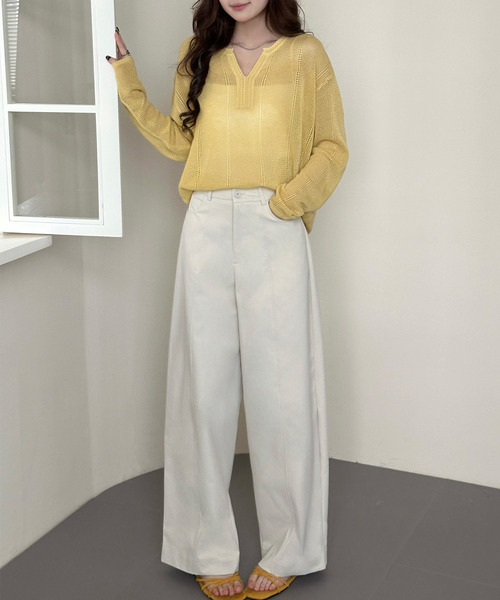 DAY CLOSET（デイ クローゼット）の「【大きいサイズ有】ゆるっと華奢魅せワイドシルエット。ツイルハイウエストカーブパンツ スラックス レディース（スラックス・レディース・ブラック/ダークグレー/ダークブラウン/キナリ・M/S/L/XL）」の9枚目の写真