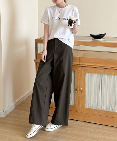 DAY CLOSET（デイ クローゼット）の「【大きいサイズ有】ゆるっと華奢魅せワイドシルエット。ツイルハイウエストカーブパンツ スラックス レディース（スラックス・レディース・ブラック/ダークグレー/ダークブラウン/キナリ・M/S/L/XL）」の21枚目の写真