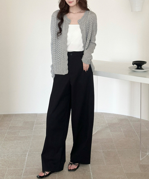 DAY CLOSET（デイ クローゼット）の「【大きいサイズ有】ゆるっと華奢魅せワイドシルエット。ツイルハイウエストカーブパンツ スラックス レディース（スラックス・レディース・ブラック/ダークグレー/ダークブラウン/キナリ・M/S/L/XL）」の13枚目の写真