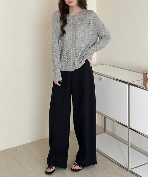 DAY CLOSET（デイ クローゼット）の「【大きいサイズ有】ゆるっと華奢魅せワイドシルエット。ツイルハイウエストカーブパンツ スラックス レディース（スラックス・レディース・ブラック/ダークグレー/ダークブラウン/キナリ・M/S/L/XL）」の14枚目の写真