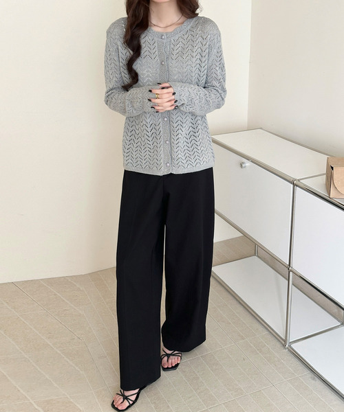 DAY CLOSET（デイ クローゼット）の「【大きいサイズ有】ゆるっと華奢魅せワイドシルエット。ツイルハイウエストカーブパンツ スラックス レディース（スラックス・レディース・ブラック/ダークグレー/ダークブラウン/キナリ・M/S/L/XL）」の15枚目の写真