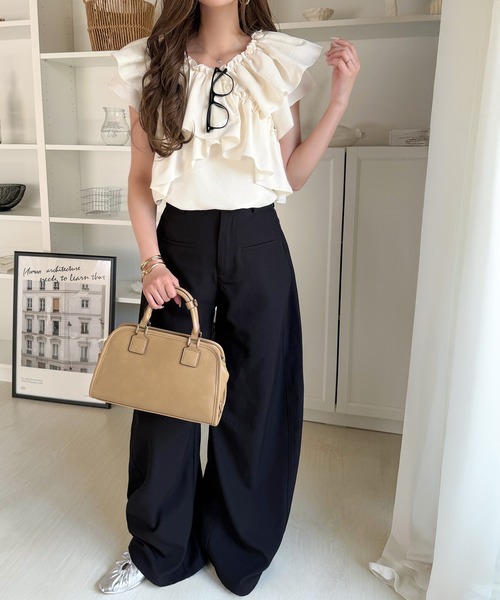 mily bilet(ミウィビレット)の「【mily bilet】ひらり、上品。甘さふわっと香る♪華奢見え、前後2wayノースリーブカシュクールブラウス(シャツ/ブラウス・レディース・アイボリー/チャコール/サックスブルー・SMALL/MEDIUM/LARGE/X-LARGE)」の11枚目の写真