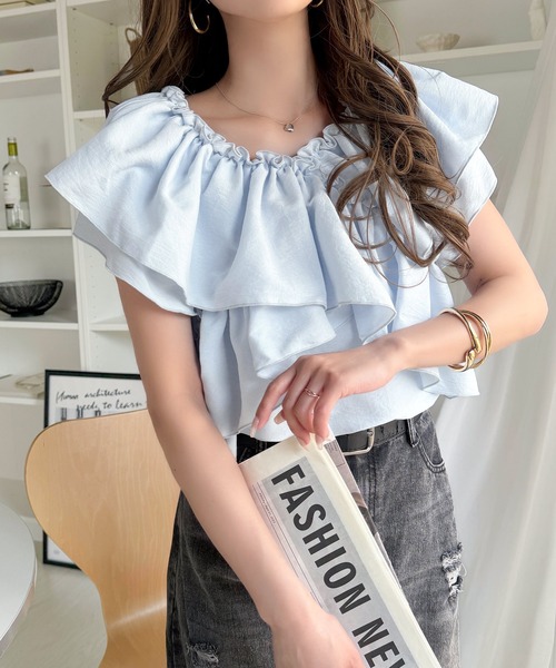 mily bilet(ミウィビレット)の「【mily bilet】ひらり、上品。甘さふわっと香る♪華奢見え、前後2wayノースリーブカシュクールブラウス(シャツ/ブラウス・レディース・アイボリー/チャコール/サックスブルー・SMALL/MEDIUM/LARGE/X-LARGE)」の22枚目の写真