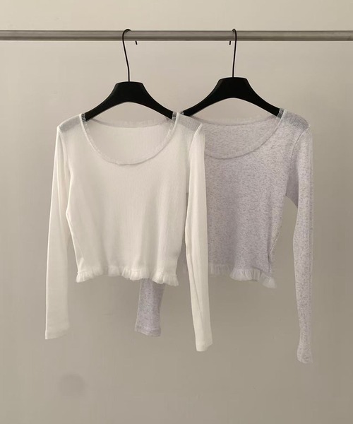 Chiina(チーナ)の「Chiina / 裾レースカットソー(Tシャツ/カットソー・レディース・グレー/ホワイト・FREE)」の9枚目の写真