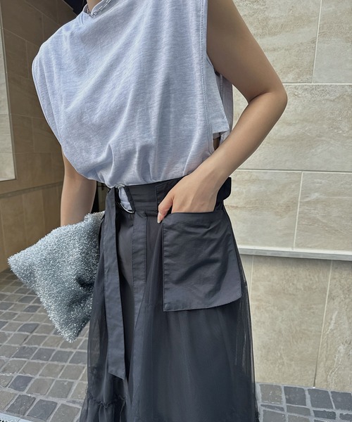 nananamoe(ナナナモエ)の「new inside bratop layered tank / インサイドブラトップレイヤードタンク(Tシャツ/カットソー・レディース・ホワイト/ピンク/サンドベージュ/杢グレー/ブルー/ブラック・FREE)」の7枚目の写真