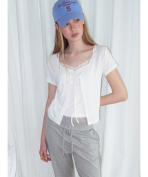 Lace Layered Cardigan T-Shirt, White