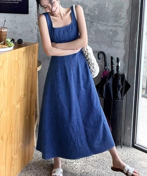 Miniministore(ミニミニストア)の「デニム風 ロングワンピース ノースリーブ(ワンピース・レディース・インディゴブルー・M/XL/L)」の3枚目の写真