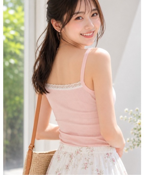 LAUTRE COTE(ロウトレコウト)の「カップ付きレースリブキャミソール(キャミソール・レディース・ホワイト/ピンク/ブラック・FREE)」の10枚目の写真